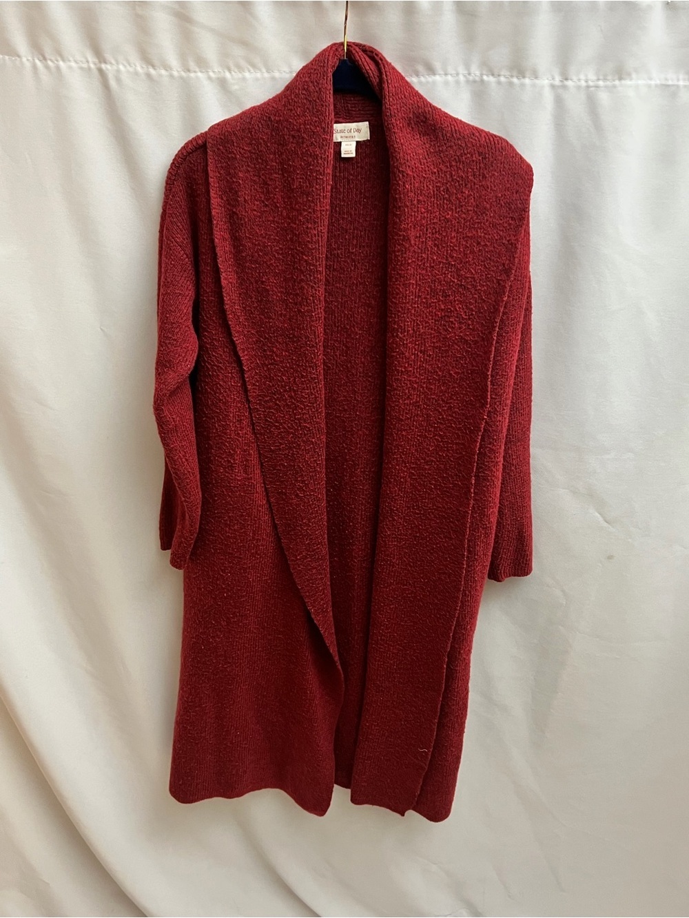 State of Day Burgundy Open Front Knit Duster Cardigan XS/S Cozy Longline